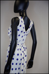 Vintage 1980s Blue Polka Dot Bias Cut Dress