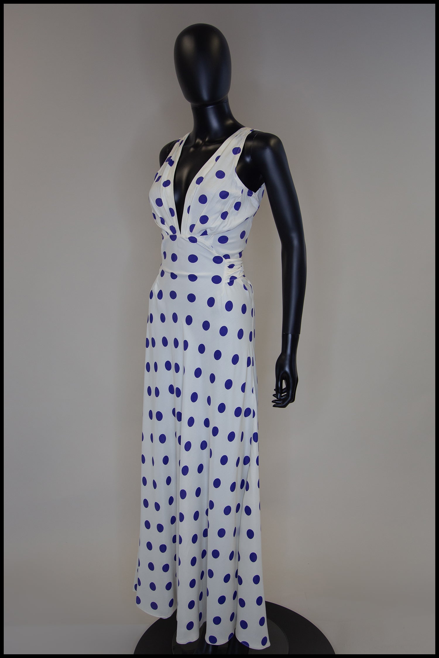Vintage 1980s Blue Polka Dot Bias Cut Dress