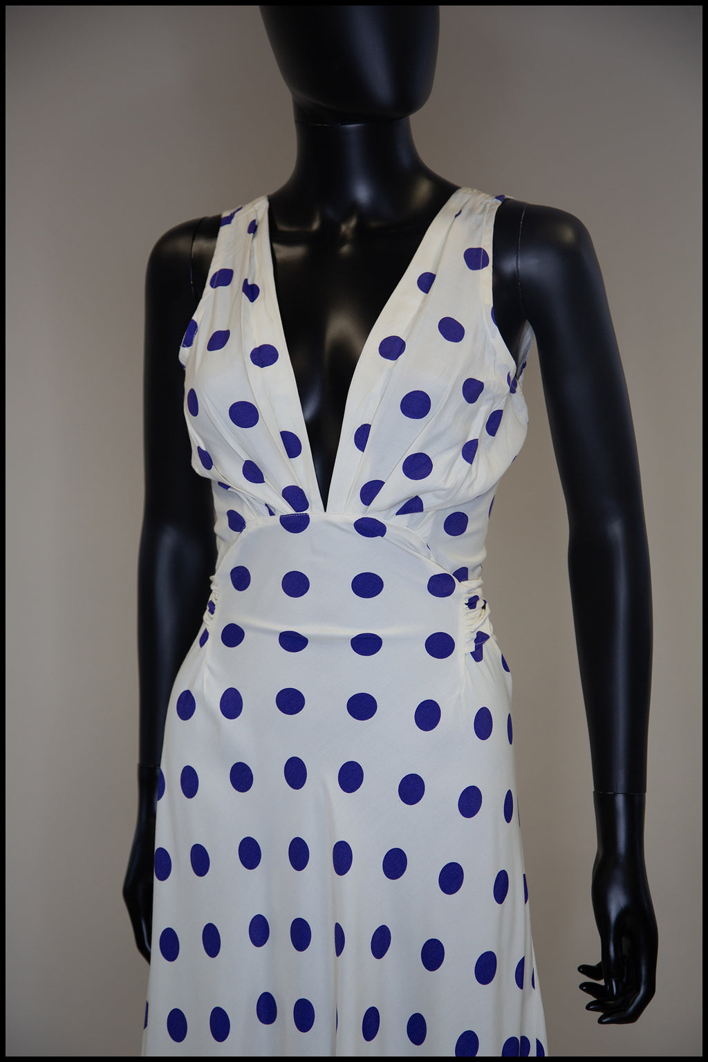 Vintage 1980s Blue Polka Dot Bias Cut Dress