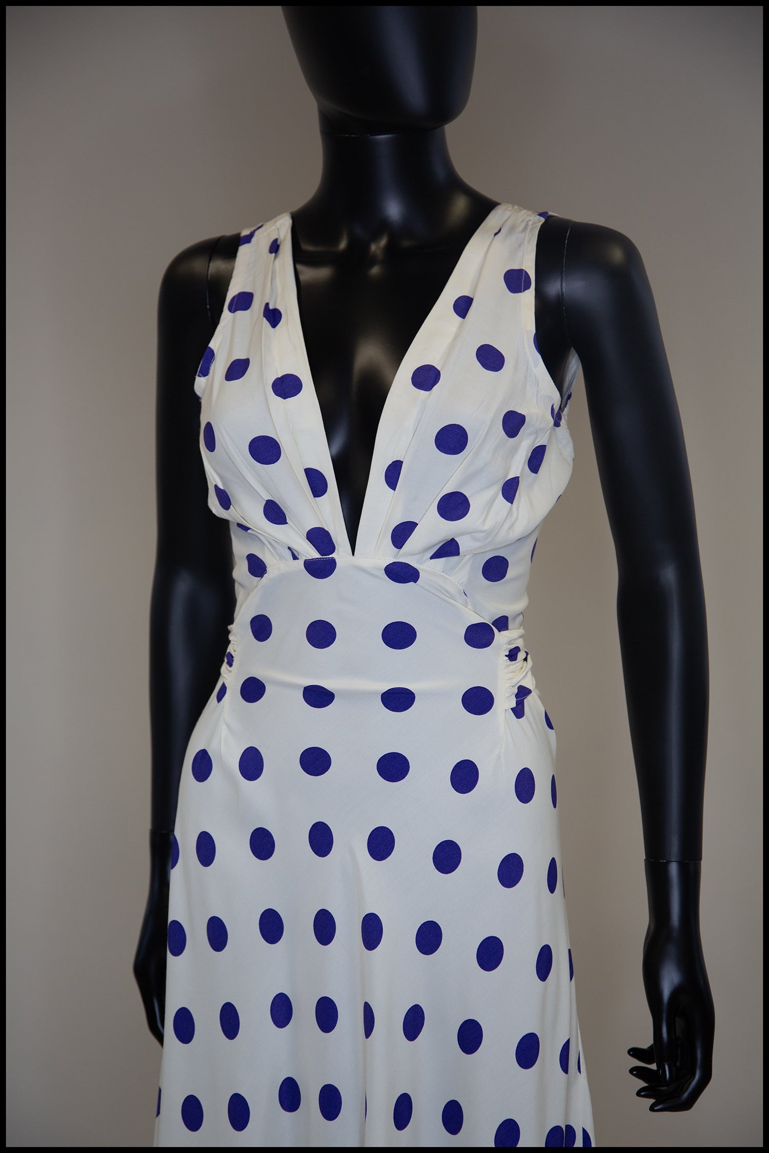 Vintage 1980s Blue Polka Dot Bias Cut Dress