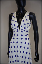 Vintage 1980s Blue Polka Dot Bias Cut Dress