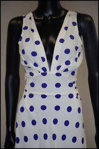 Vintage 1980s Blue Polka Dot Bias Cut Dress