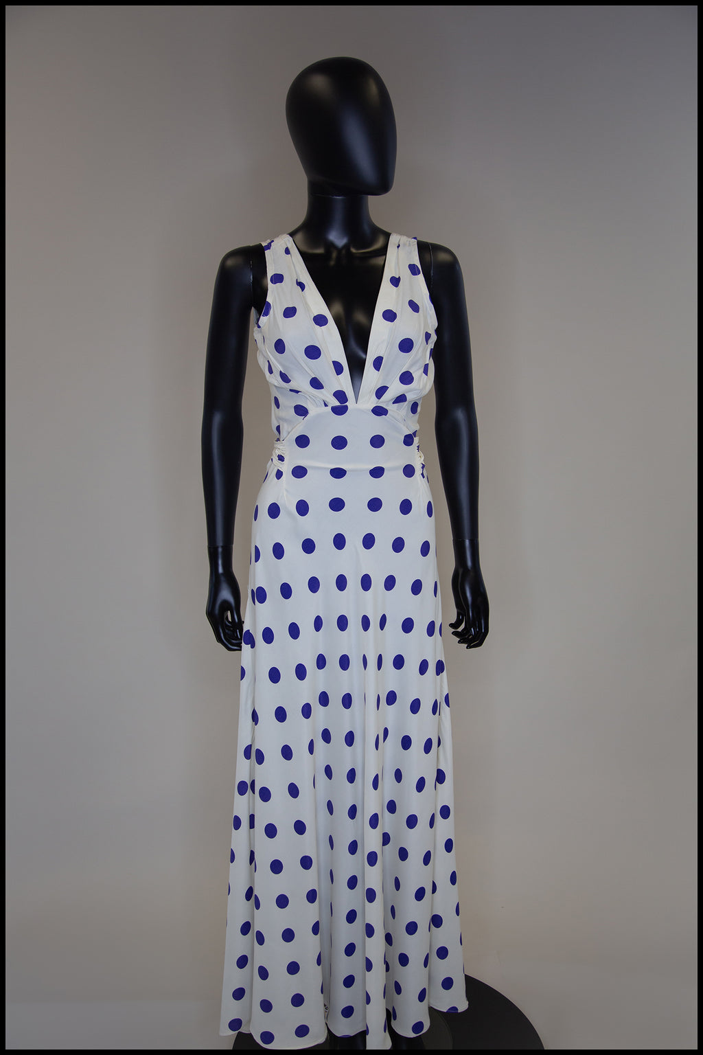 Vintage 1980s Blue Polka Dot Bias Cut Dress