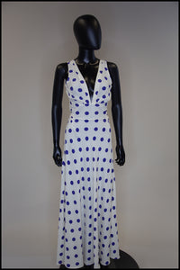 Vintage 1980s Blue Polka Dot Bias Cut Dress