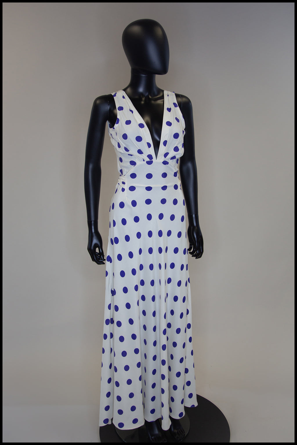 Vintage 1980s Blue Polka Dot Bias Cut Dress