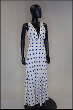 Vintage 1980s Blue Polka Dot Bias Cut Dress
