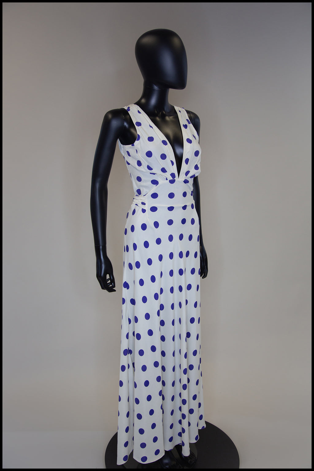 Vintage 1980s Blue Polka Dot Bias Cut Dress