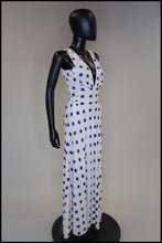 Vintage 1980s Blue Polka Dot Bias Cut Dress