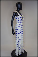 Vintage 1980s Blue Polka Dot Bias Cut Dress