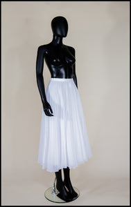 White Pleated Chiffon Full Skirt - M