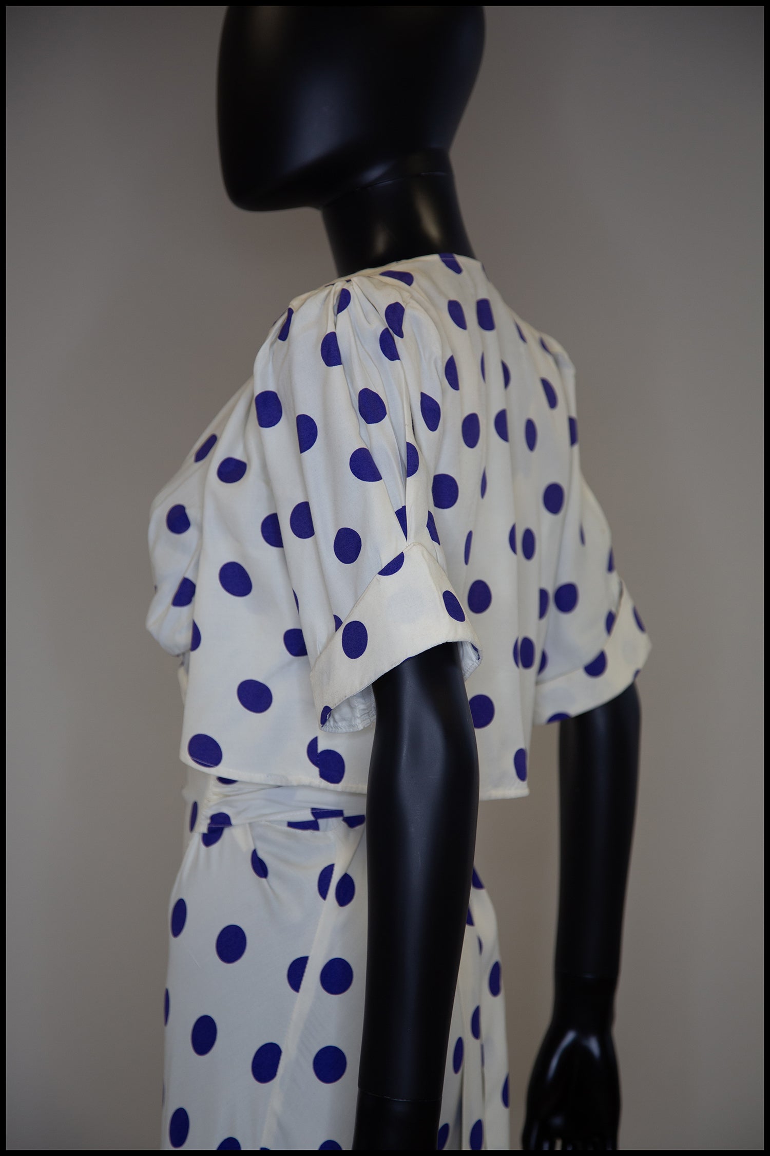 Vintage 1980s Blue Polka Dot Bias Cut Dress