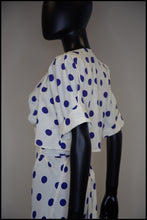 Vintage 1980s Blue Polka Dot Bias Cut Dress