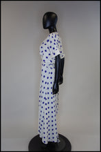 Vintage 1980s Blue Polka Dot Bias Cut Dress