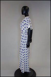 Vintage 1980s Blue Polka Dot Bias Cut Dress