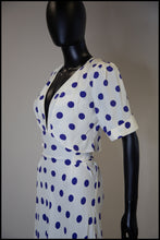 Vintage 1980s Blue Polka Dot Bias Cut Dress