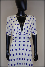 Vintage 1980s Blue Polka Dot Bias Cut Dress
