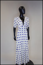 Vintage 1980s Blue Polka Dot Bias Cut Dress