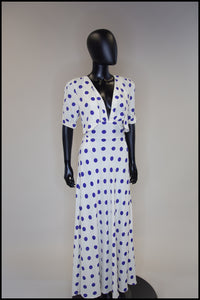 Vintage 1980s Blue Polka Dot Bias Cut Dress