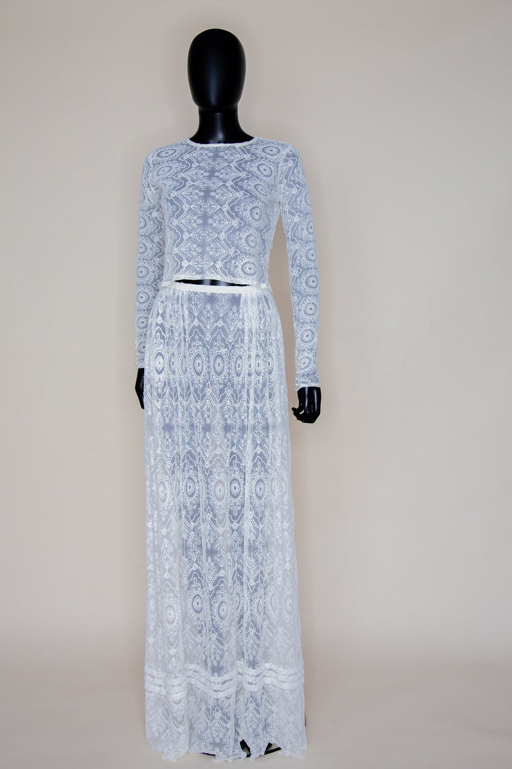 ivory embroidered lace bridal top and maxi skirt by Alexandra King