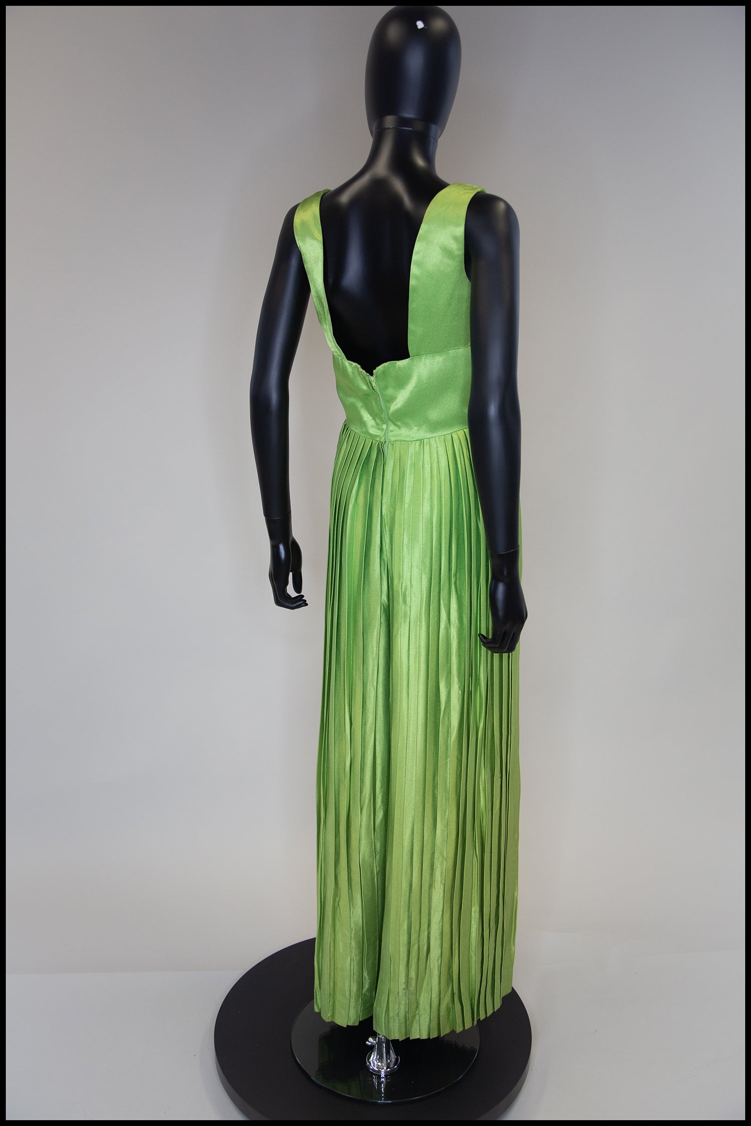 RESERVED Vintage 1960s Lime Green Satin Pleated Jumpsuit Gown