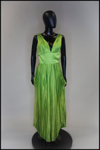 RESERVED Vintage 1960s Lime Green Satin Pleated Jumpsuit Gown