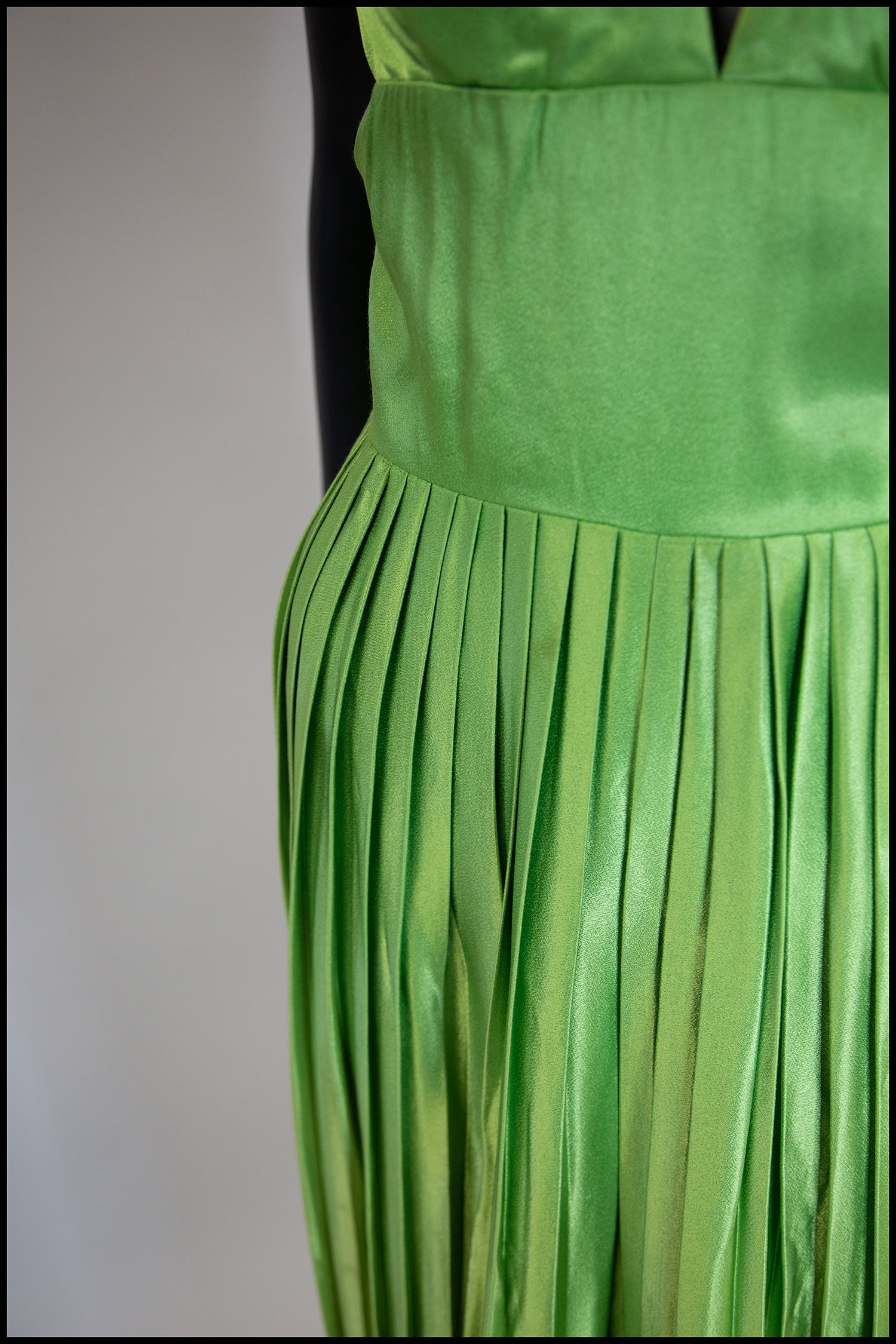 RESERVED Vintage 1960s Lime Green Satin Pleated Jumpsuit Gown