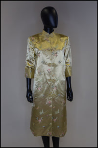 Vintage 1970s Chinese Peony Gold Satin Coat