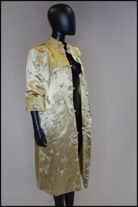 Vintage 1970s Chinese Peony Gold Satin Coat