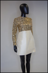 Vintage 1960s Gold Silk Sequin Mini Dress