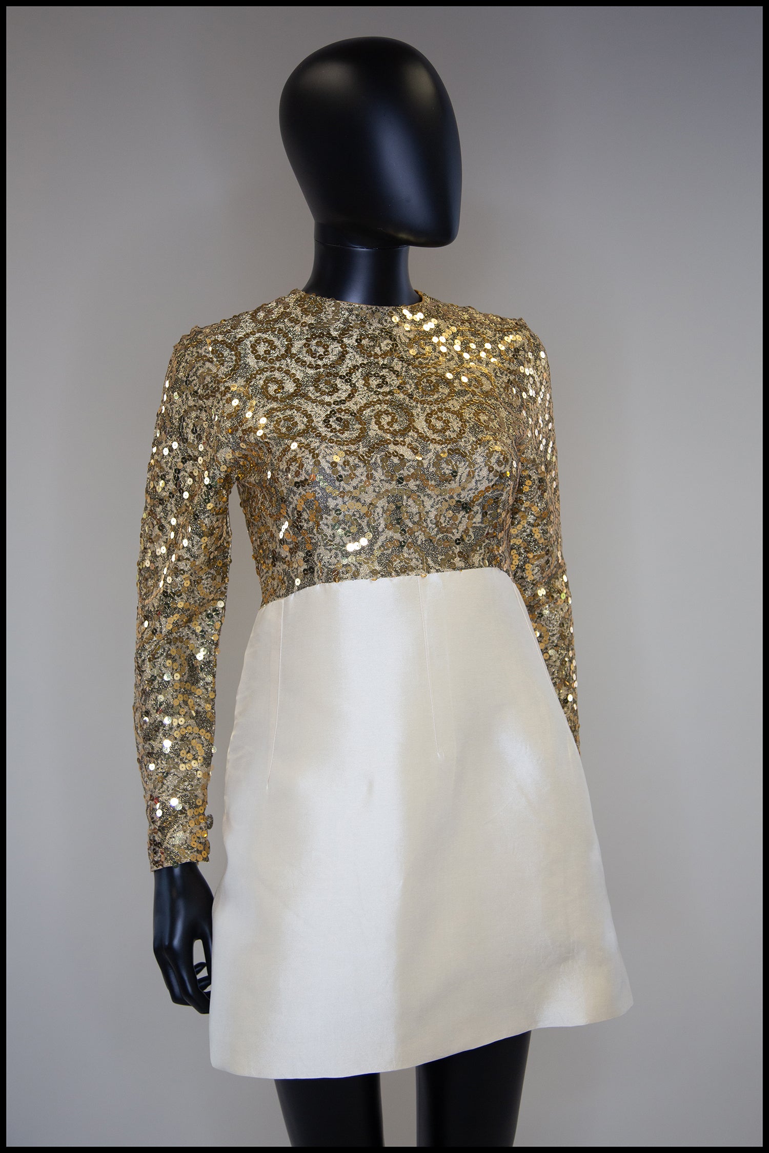 Vintage 1960s Gold Silk Sequin Mini Dress