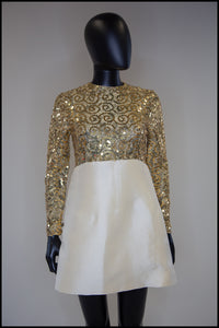 Vintage 1960s Gold Silk Sequin Mini Dress