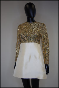 Vintage 1960s Gold Silk Sequin Mini Dress