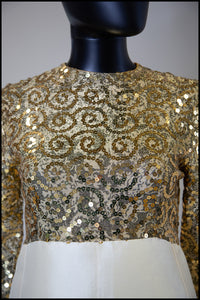 Vintage 1960s Gold Silk Sequin Mini Dress