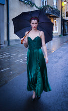 Emerald Green Pleated Satin Evening Dress