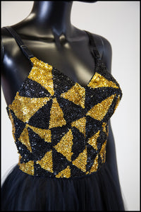 Vintage 1980s Black and Gold Sequin Bustier