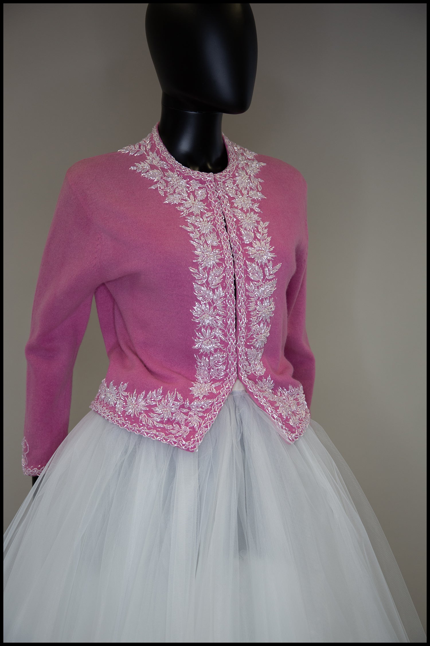 Vintage 1950s Pink Beaded Cardigan