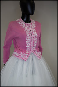 Vintage 1950s Pink Beaded Cardigan