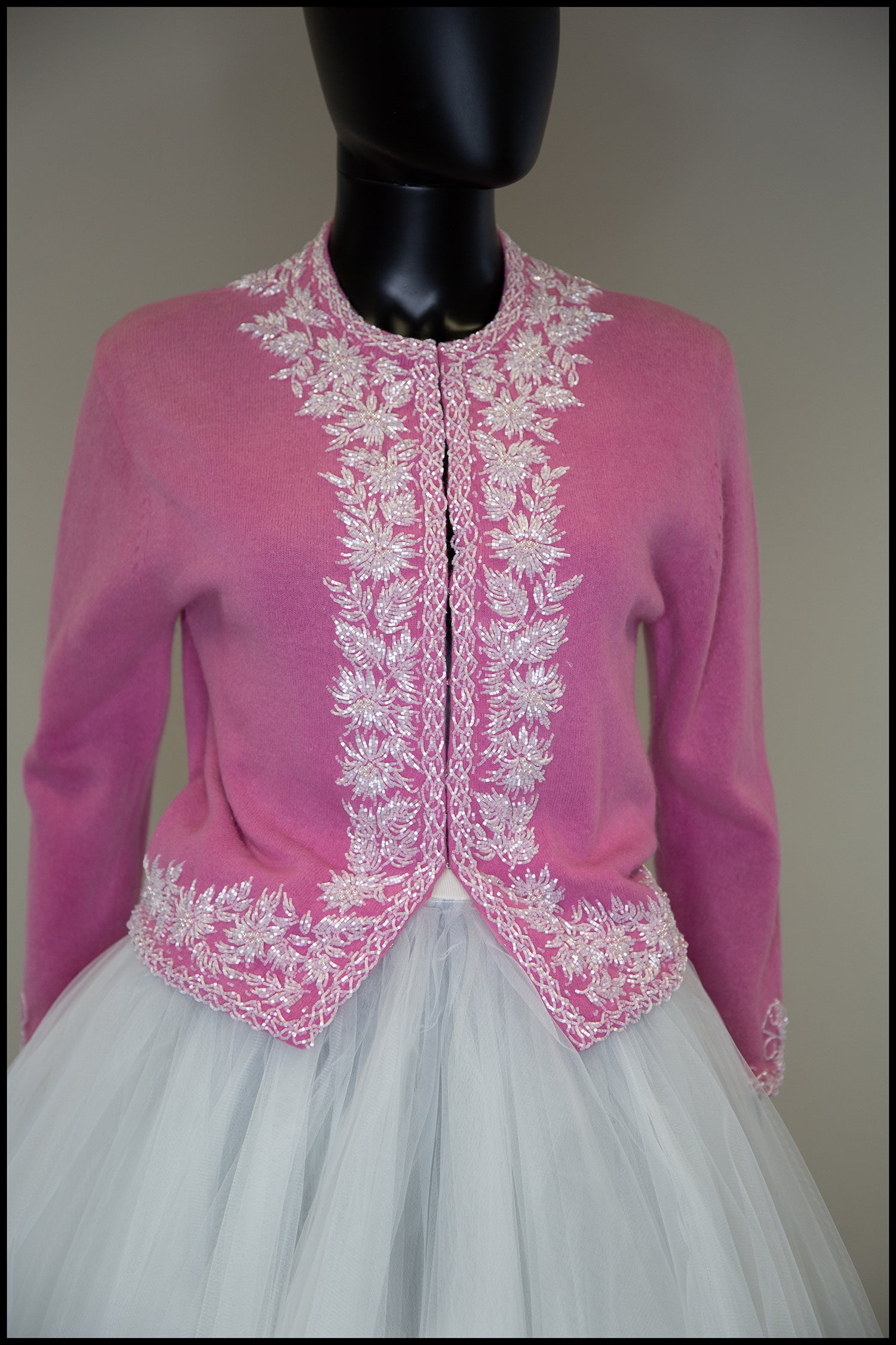 Vintage 1950s Pink Beaded Cardigan