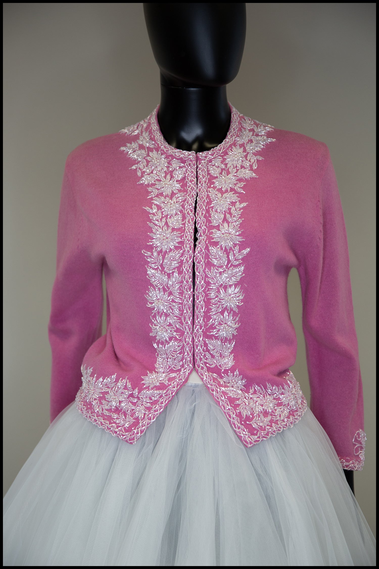 Vintage 1950s Pink Beaded Cardigan