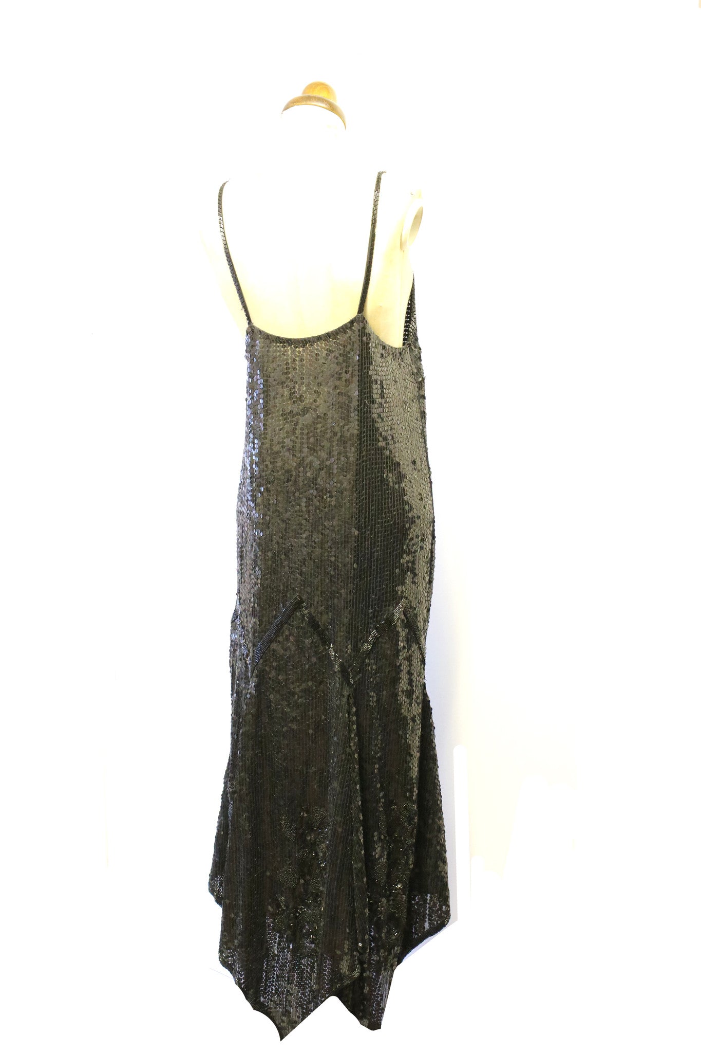 Vintage 1920s Style Black Sequin Flapper Dress