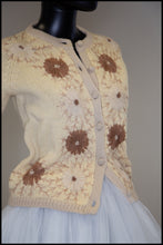 Vintage 1950s Cream Floral Embroidered Wool Cardigan