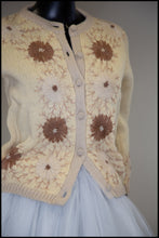 Vintage 1950s Cream Floral Embroidered Wool Cardigan