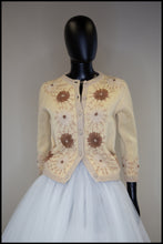 Vintage 1950s Cream Floral Embroidered Wool Cardigan