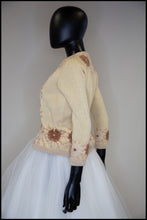 Vintage 1950s Cream Floral Embroidered Wool Cardigan