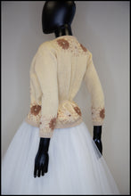 Vintage 1950s Cream Floral Embroidered Wool Cardigan