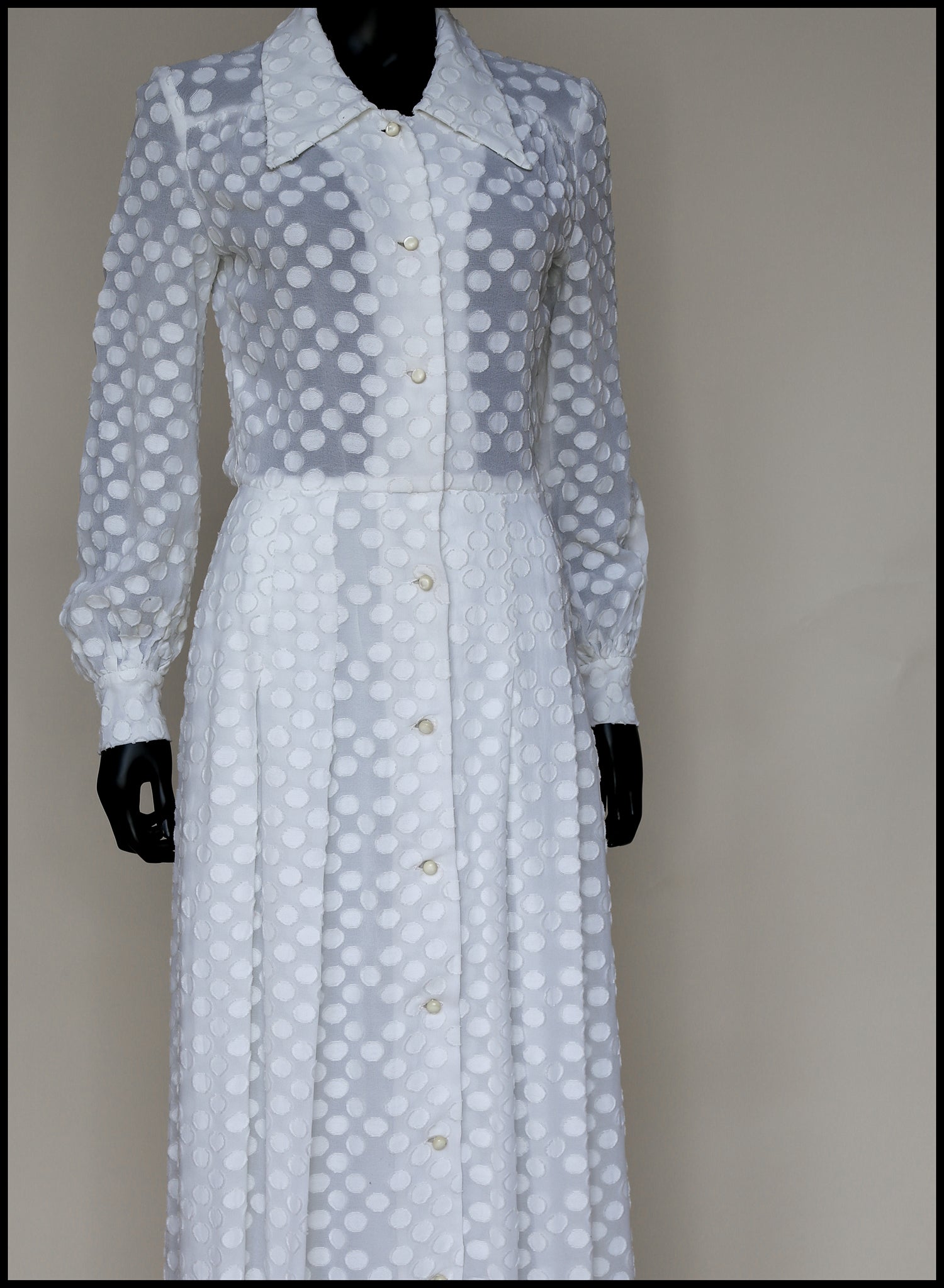 Vintage 1970s White Dot Maxi Dress