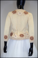 Vintage 1950s Cream Floral Embroidered Wool Cardigan