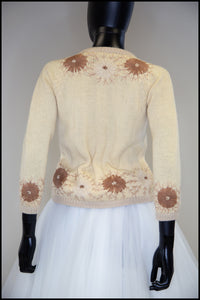 Vintage 1950s Cream Floral Embroidered Wool Cardigan