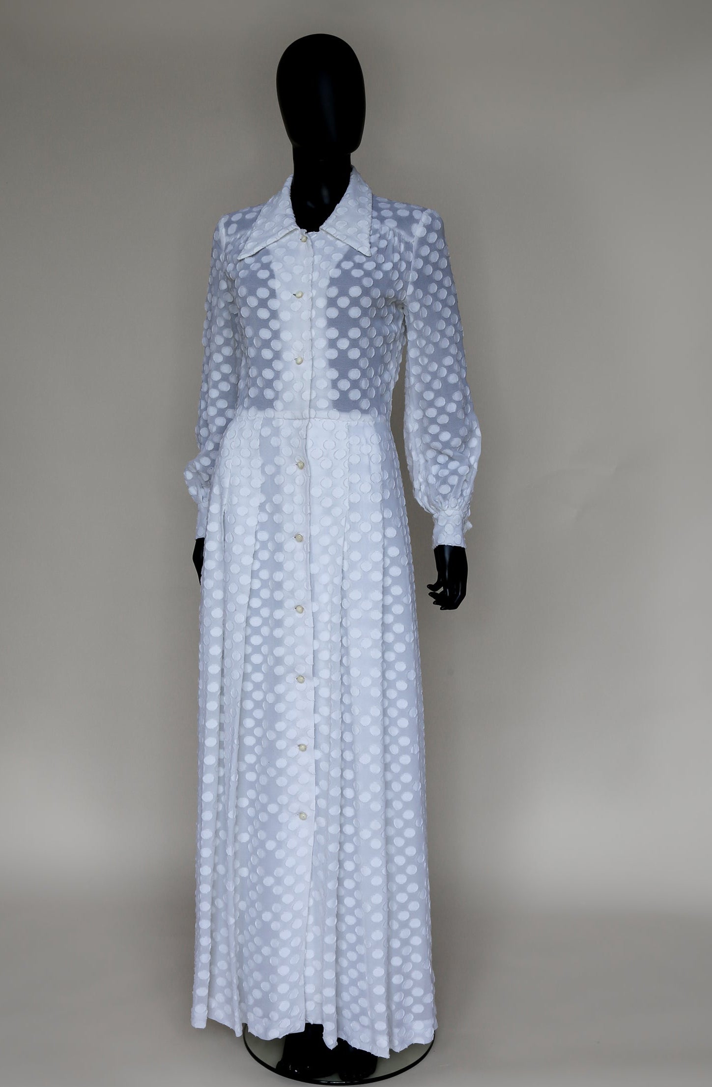 Vintage 1970s White Dot Maxi Dress