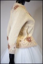 Vintage 1950s Cream Floral Embroidered Wool Cardigan